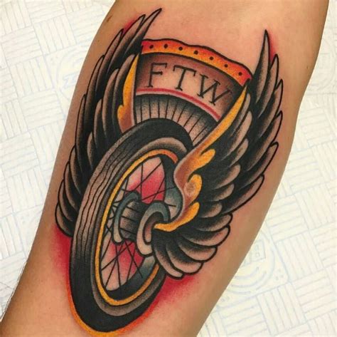 American traditional motorcycle tattoo